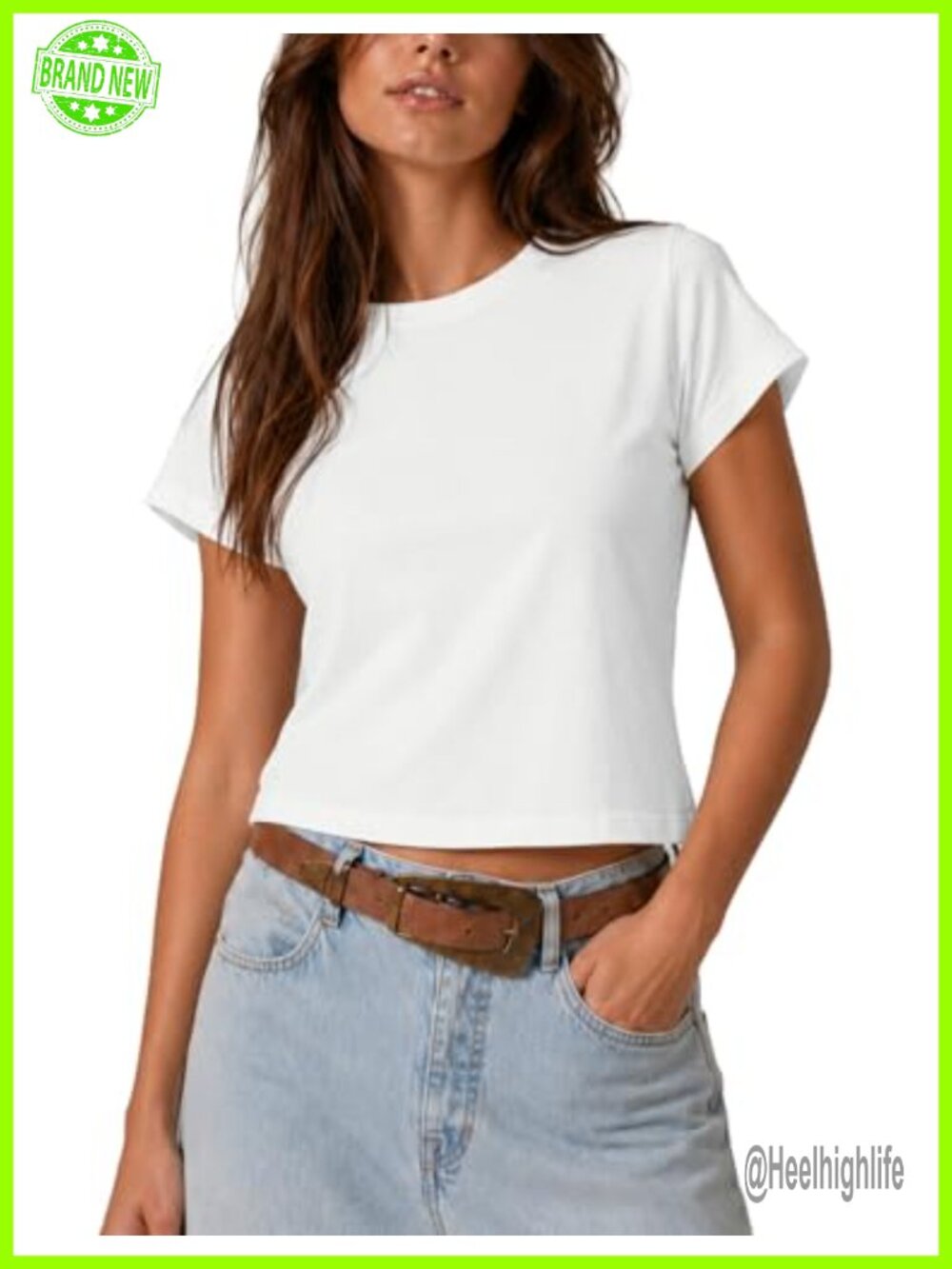FAIABLE Womens Cotton Stretch Crop Top Tee Slim Fit Crewneck Short Sleeve